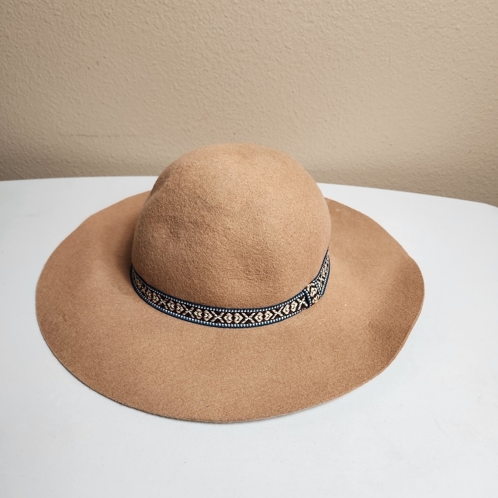 World Market Womens Tan 100% Wool Wide Brim Boho Hat